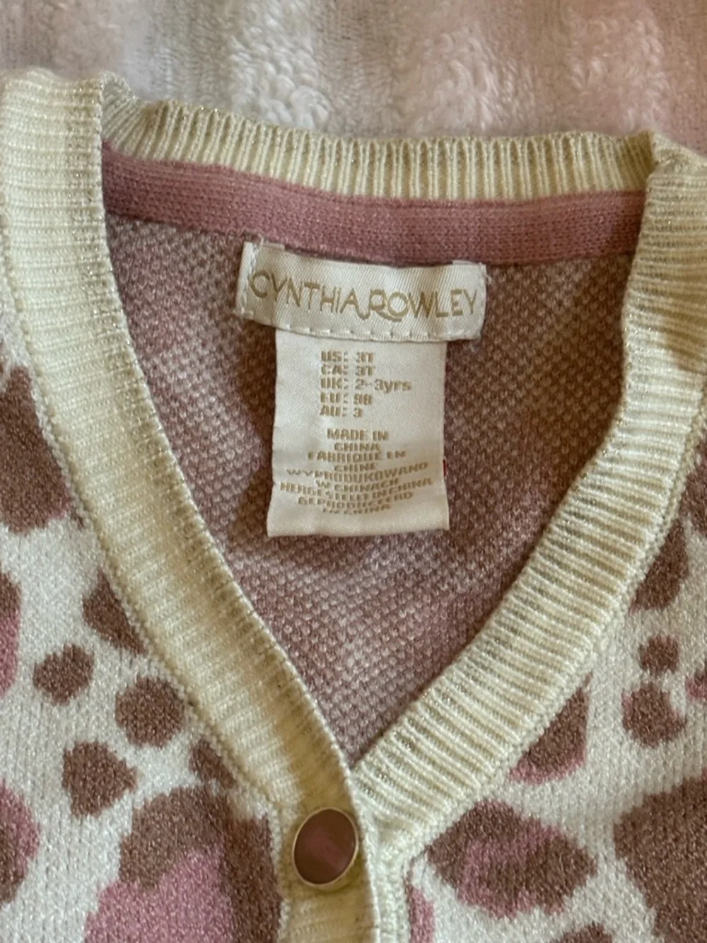 Cynthia Rowley Cream and Pink Leopard Print Cardigan